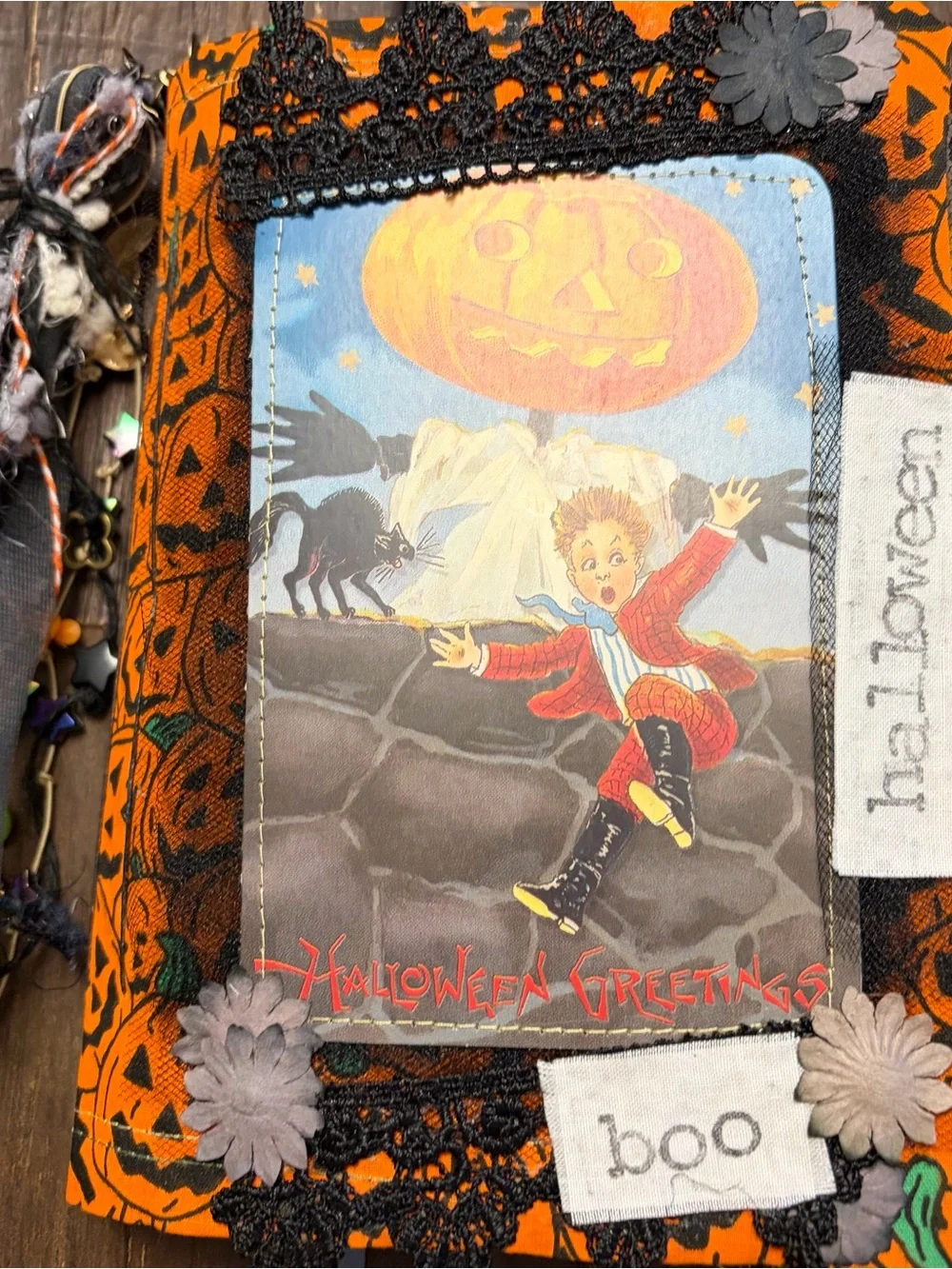 Halloween Junk Journal Vintage Fabric Pumpkins Softcover Decorated 3 Signatures